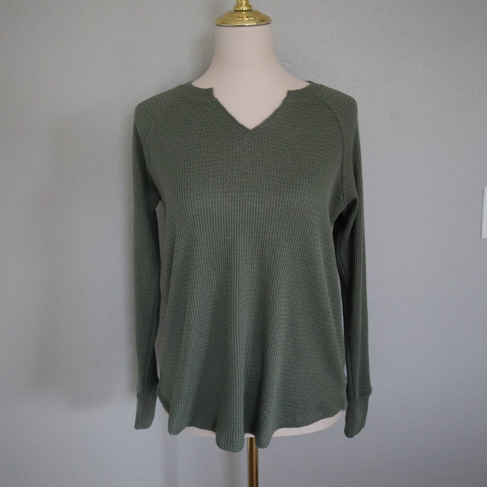 American Eagle Olive Waffle Knit Long Sleeve Top S